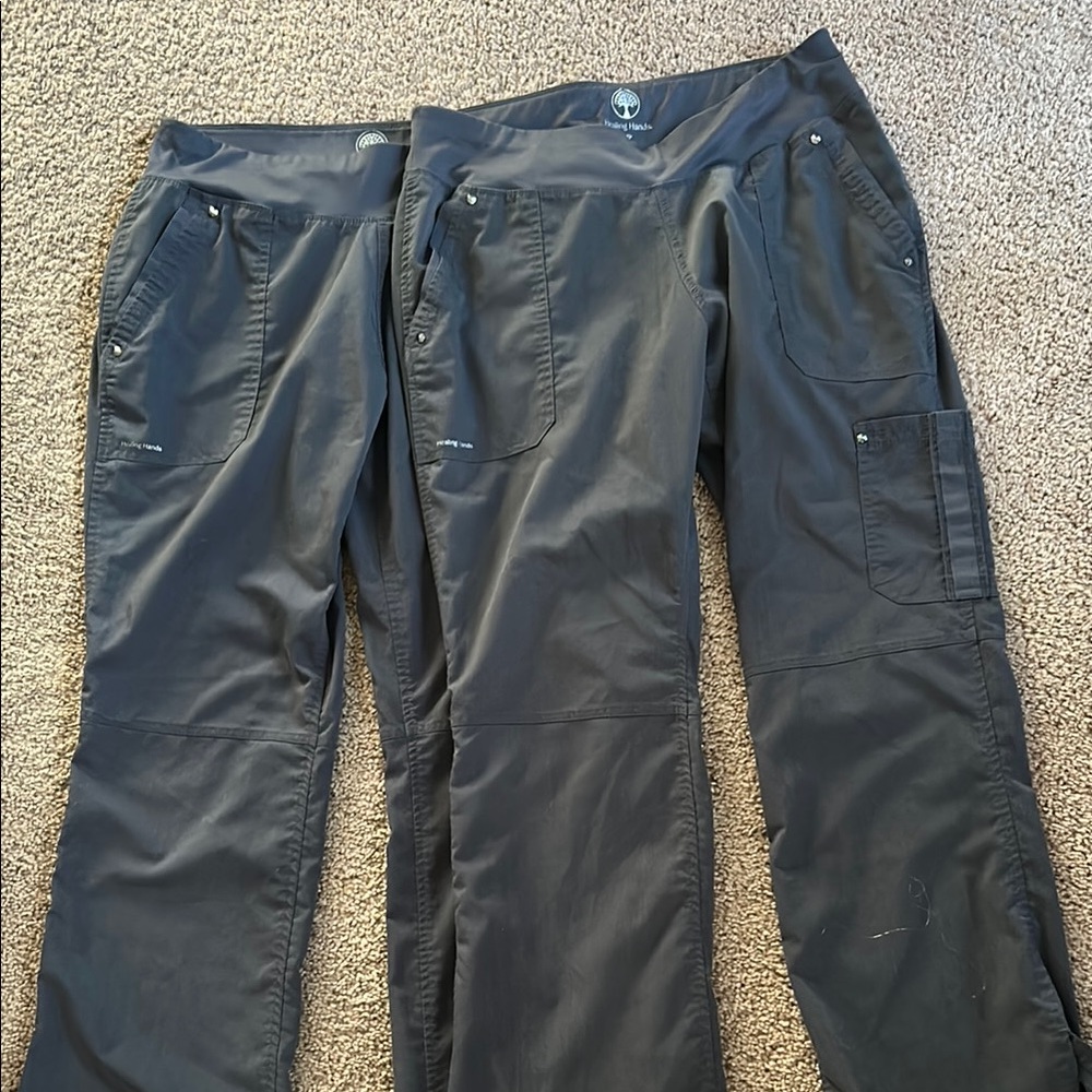 Set of 2 Women’s Healing Hands Pewter Scrub Pants Medium Petite